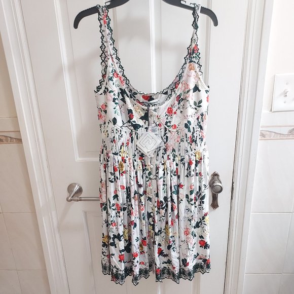 Paco Rabanne White Rose Print Eyelet Trim Minidress - Picture 1 of 9